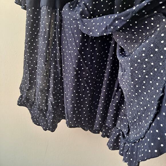 Loft Navy Blue Polka Dotted Short Bell Sleeve Ruffle Wrap Romper Dress - Size 2 - Picture 10 of 13
